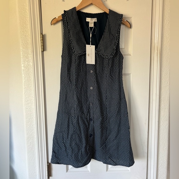 NWT Caroline Constas Polka Dot Mini Dress Linen Blend Navy Size 6 - Picture 5 of 11